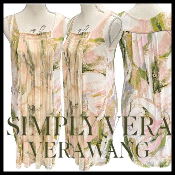 Simply Vera Vera Wang Dresses & Skirts - Simply Vera Vera Wang Pink/Green/White Abstract Sleeveless Dress (S)